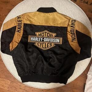 Harley Davidson Men's Black and Orange Jacket